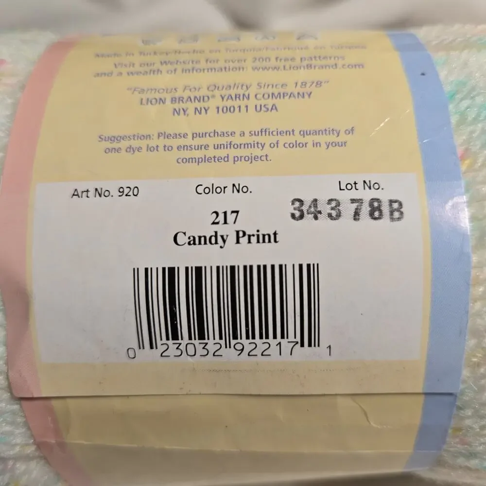 LION BRAND BABY SOFT Yarn Discontinued CANDY 1 Skein